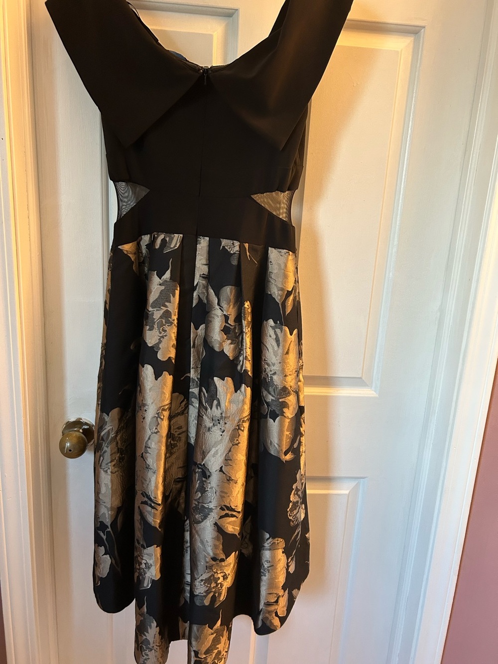 Xscape Black and Gold Floral Midi Dress